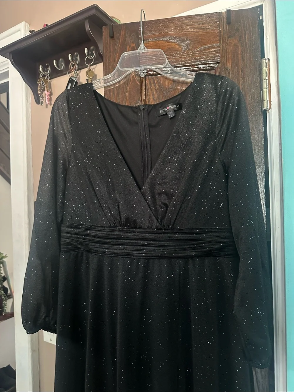 Ever Pretty Black Sparkle Long Sleeve Formal Gown